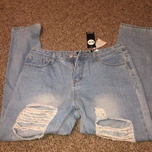 Boohoo Blue Gemma All Over Ripped 7/8 Jeans